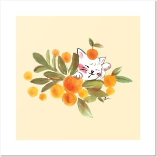 Lucky golden white cat Posters and Art